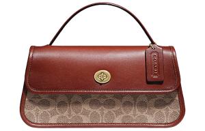 Замковый кожаный холщовый вращающийся замок женская сумка через плечо, коричневая желтая ржавая COACH