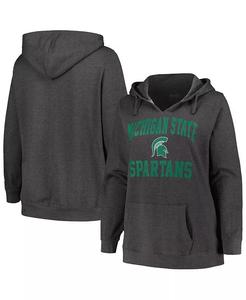 Женская толстовка с капюшоном Heather Charcoal Michigan State Spartans Plus Size Heart & Soul Notch Neck Champion