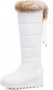 Женские зимние сапоги Bcshiye, сапоги до колена, модные повседневные пушистые сапоги, снеговые сапоги на шнуровке сзади, утепленные мехом, теплые сапоги, White