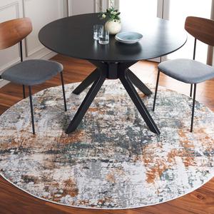 Ковер SAFAVIEH, 201 x 201 см,  Alenia Collection, круглый, серый и бежевый, современный абстрактный дизайн, не линяет и прост в уходе, идеален для помещений с высокой проходимостью в гостиной, спальне, столовой (ALN102F-7R)