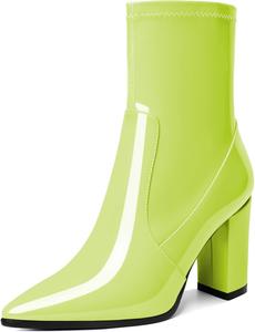 Женские ботильоны AUMOTED с блок-каблуком, массивный высокий каблук, короткие ботинки, заостренный носок, боковая молния, модные удобные ботинки для выхода, каблук 3,4 дюйма, Light Green