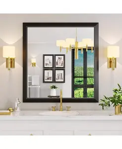 Зеркало для ванной комнаты, настенные зеркала в металлической раме толщиной 40" x 38" для установки над раковиной, в спальне, гостиной, прихожей, прямоугольные настенные зеркала черного цвета (горизонтальные/вертикальные) Amorho, black