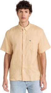 Lacoste мужская повседневная рубашка на пуговицах из льна Regular Fit, Croissant