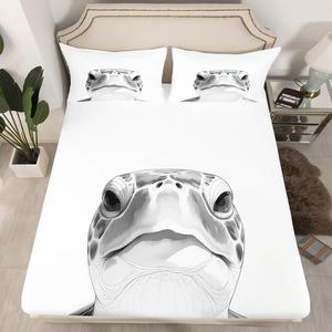 Erosebridal Фиттед простыня с морскими черепахами, мультяшный дизайн, минималистичный рисунок, морская тематика, White,grey
