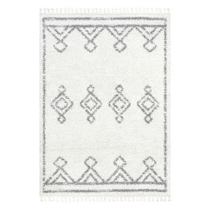 Марокканский ковер Mackie с ромбовидными кисточками Nuloom, белый, 153x153 см, круглый