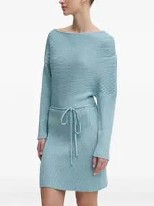 Мини-платье с вырезом-лодочкой в рубчик NEVER FULLY DRESSED, синий