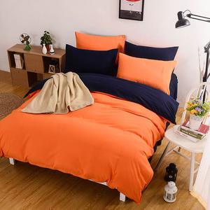 LUOLAI HOME Комплект постельного белья, 4 предмета, простыня 150 см, пододеяльник 150x200 см, цвет: темно-синий + ярко-оранжевый