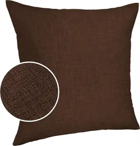 Декоративная подушка 60х60 см, чехол без наполнителя, чехол на молнии, однотонный, под лен, темно-коричневый