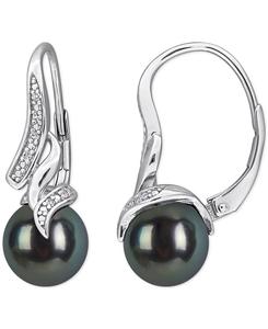 Серьги из стерлингового серебра с культивированным таитянским жемчугом (8-8,5 мм) и бриллиантовой отделкой Macy's, Black