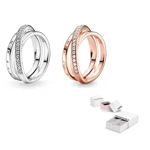 Pandora Кольца из 925 стерлингового серебра для женщин серебро/розовое золото