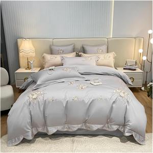 YUSIWOAL Комплект постельного белья Luxury 100S из египетского хлопка с вышивкой цветами