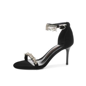 Сандалии с одним ремешком женские QITUMAUL, Black[Heel Height 8Cm]