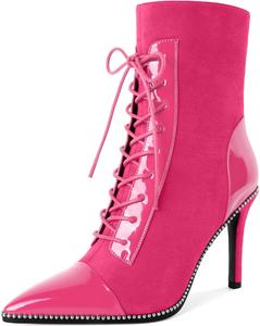 Женские ботильоны SAMMITOP на шнуровке с высоким каблуком-стилетто, заостренным носком, модные ботильоны с серебристой вышивкой и боковой молнией, короткие ботинки на каблуке 10 см