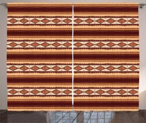 Штора ABAKUHAUS в деревенском стиле, с мотивом Старая Америка, универсальная ленточная штора для гостиной с петлями и крючками, 280 x 245 см, бордово-бежевый персиковый цвет Abakuhaus