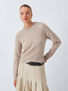 Кашемировый джемпер с круглым вырезом и пуговицами John Lewis, Oatmeal