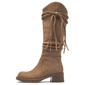 Женские сапоги AGSDON с плетеным шнурком на каблуке, каштановый