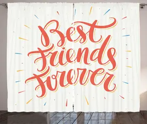 Штора ABAKUHAUS Best Friend в деревенском стиле, с надписью курсивом, универсальная ленточная штора для гостиной с петлями и крючками, 280 x 225 см, цвет кораллово-белый Abakuhaus