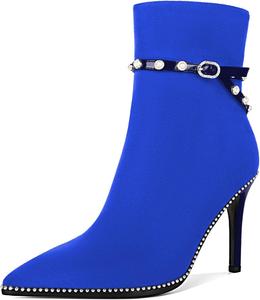 Женские ботильоны SAMMITOP, короткие сапожки с заостренным носком, стойка-кубита на высоком каблуке, модные туфли с бусинами, жемчужной пряжкой, для платья, каблук 4 дюйма