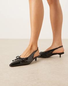 Гламурные туфли на каблуке-рюмочке с открытой пяткой и бантом черного цвета