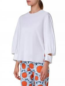 Блузка из хлопка и поплина с рукавами-фонариками кремового цвета Akris Punto