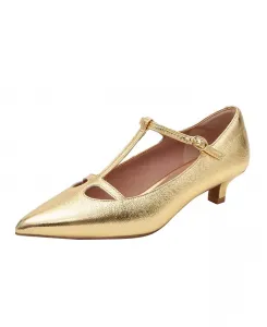 Туфли-лодочки на низком каблуке с мысом и Т-образной перемычкой Linea Paolo, золото