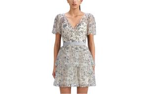 Автопортрет платье-мини с пайетками и ярусами Self-portrait, Champagne Apricot