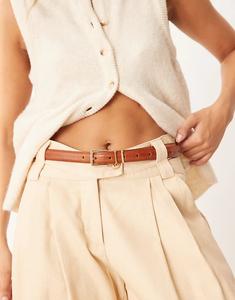 Кожаный ремень ASOS DESIGN на талию и бедра с квадратной пряжкой светло-коричневого цвета