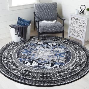 Ковер SAFAVIEH, 201 x 201 см, Vintage Hamadan Collection, круглый, Grey & Blue, традиционный персидский дизайн Oriental, без линьки и простой в уходе, идеален для помещений с высокой проходимостью в гостиной, спальне (VTH213F)