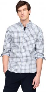 Мужские рубашки Tommy Hilfiger Poplin с длинным рукавом, классического кроя, застегивающиеся на пуговицы, также доступны в размерах для больших и высоких размеров., Deep Indigo / Breezy Blue Check