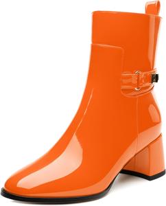 Женские ботильоны SKYSTERRY с круглыми носками, массивным каблуком и высоким блок-каблуком, модные ботинки из лакированной кожи для вечеринок, свадеб, шопинга, работы и короткие платья, Orange
