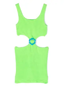 Декорированное платье с вырезами Mc2 Saint Barth Kids, зеленый