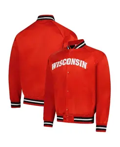 Мужская легкая атласная бейсбольная куртка на молнии Red Wisconsin Badgers с регланными рукавами Mitchell & Ness