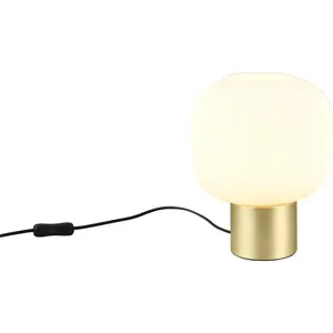 Настольная лампа TRIO Leuchten DIVA, настольная лампа E27 с абажуром из стекла Ø 20 см, без 1xE27 макс. 40 Вт, 1 шт., шнуровой выключатель, кабель 150 см, высота 26 см, ночник, комод, комодная лампа Trio Leuchten, Messing matt