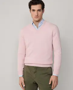 Джемпер из смеси мериносовой шерсти с V-образным вырезом Hackett, розовый