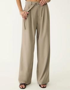 Элегантные брюки Stradivarius широкого кроя с пряжкой коричневого цвета