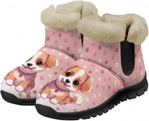 Женские зимние сапоги с принтом собак, милые пушистые ботильоны, теплые противоскользящие снегоступы, размер US 6-12 Pointodoor, Cartoon Dog,Paw Print