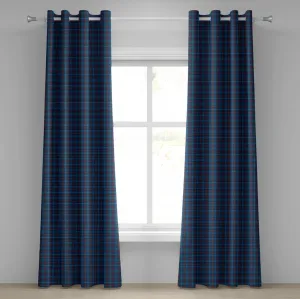 Клетчатая штора на люверсах ABAKUHAUS, национальный узор с тонкими линиями, традиционный ирландский дизайн в синих тонах, декоративные двухпанельные шторы, 280 см x 175 см, синий цвет