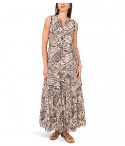 Платье Vince Camuto Sleeveless Crochet Trim Tiered Maxi, Rich Black