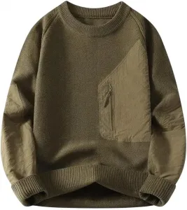 Мужской повседневный спортивный свитер с воротником-стойкой и пэчворком