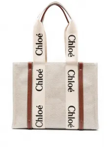 Сумка-тоут woody с логотипом CHLOÉ, бежевый
