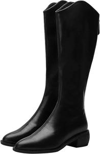 Женские сапоги Yiozoi Calf Cowboy с острым носком, осенне-зимние кожаные, на устойчивом каблуке с задней молнией, классические ковбойские сапоги, Black Plush