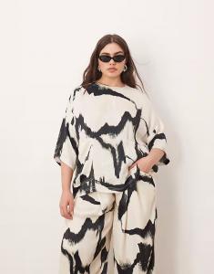 Футболка свободного кроя Curve из атласа с монохромным абстрактным принтом Arrange