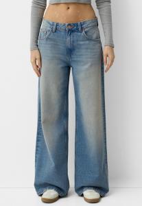 Джинсы свободного кроя WIDE-LEG Bershka, сине-серый