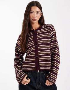 Пушистый вязаный кардиган свободного кроя ASOS DESIGN в розовую полоску