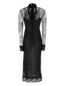 Платье миди с кружевом и воротником-стойкой BLUMARINE, черный