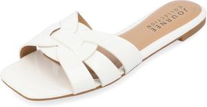 Женские плоские сандалии Journee с открытым квадратным носком, модной ремешковой вставкой, удобные нарядные слипоны Arrina Journee Collection, белый