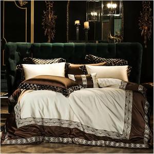 YIZUFU Комплект постельного белья Luxury Golden Satin Cotton вышитый пэчворк