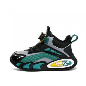 Нескользящие, амортизирующие, износостойкие, теплые, среднего размера, детские кроссовки для повседневной носки BOBDOG, черный/зеленый