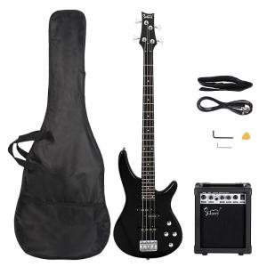 Басс гитара Glarry Black GIB 4 String Bass Guitar Full Size SS pickups w/20W Amplifier