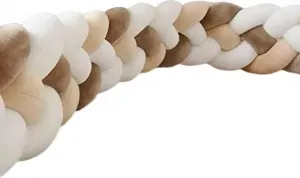 Подушка-бортик для кроватки 3M "Змея", плетеный бархатный защитный бортик для кроватки (белый+белый+хаки+коричневый) kitudaty